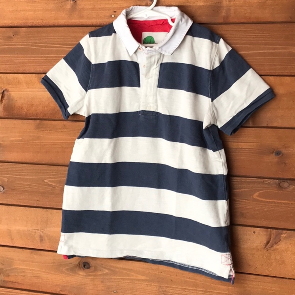 Boden Blue and White Polo Shirt Classic Striped Design